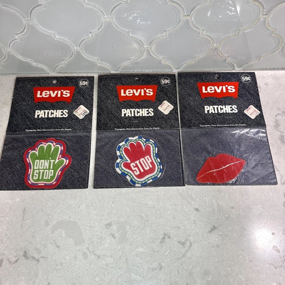 NWT 3 Vintage 1970's Levi's Patches Bondex Iron-on Washable Lips, Don't Stop Han